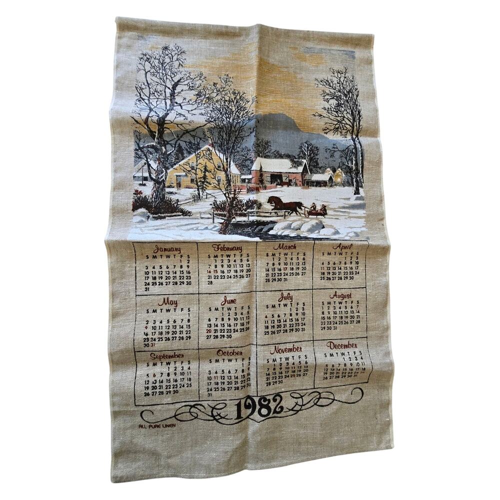 1982 Vintage Linen Hanging Wall Calendar 16"